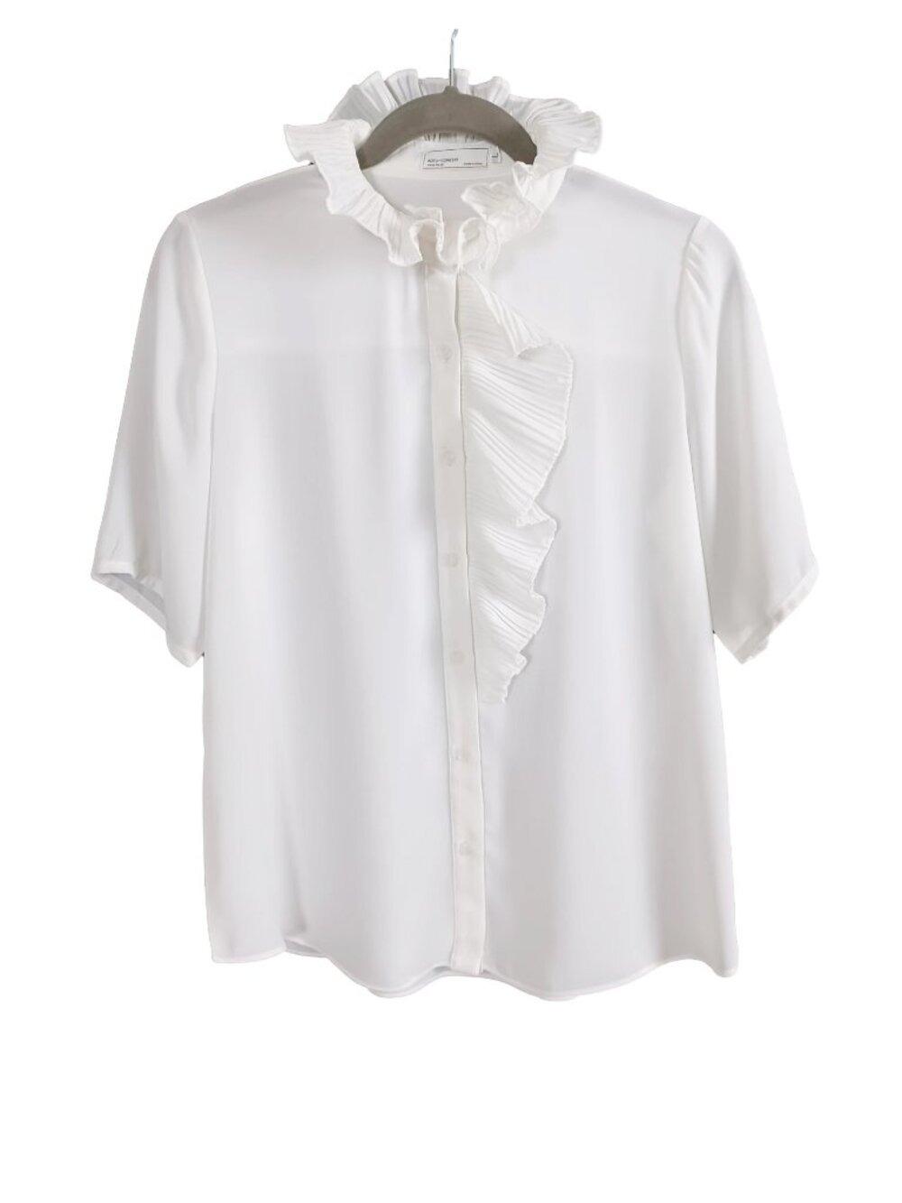 Aotu-Concept Ruffle Button Front Short Sleeve Light Academia Blouse (L)